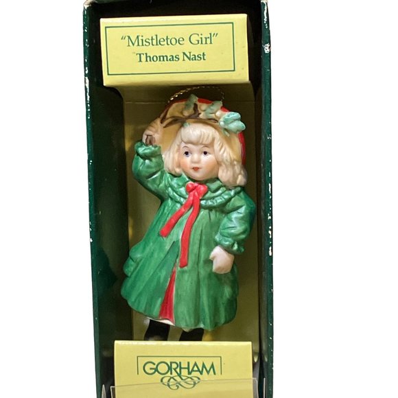 Gorham Porcelain "Mistletoe Girl" Thomas Nast Christmas Ornament - 3 1/4" Tall - Picture 1 of 11